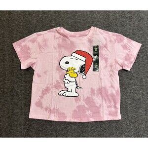 Peanuts Girl's Blouse Snoopy Boxy Fit Short Sleeve Pink Medium 7/8